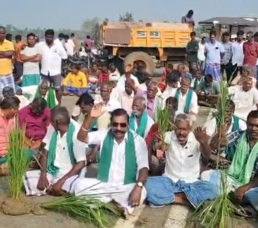 தஞ்சாவூரில் விவசாயிகள் சாலை மறியல் அப்பகுதியில் பெரும் பதற்றம்..! காவல்துறை விசாரணை