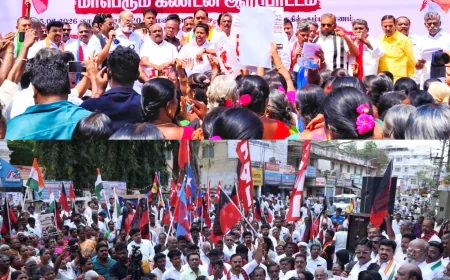 கும்பகோணத்தில் ஒன்றிய பாஜக அரசை கண்டித்து திமுக கூட்டணி கட்சிகள்  மாபெரும் கண்டன ஆர்ப்பாட்டம்