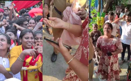 விஜயை காண வந்த பெண்ணிடம் ஆறரை சவரன் நகை பறிப்பு..! 15 செல்போன் 65 ஆயிரம் ரூபாய் திருடு