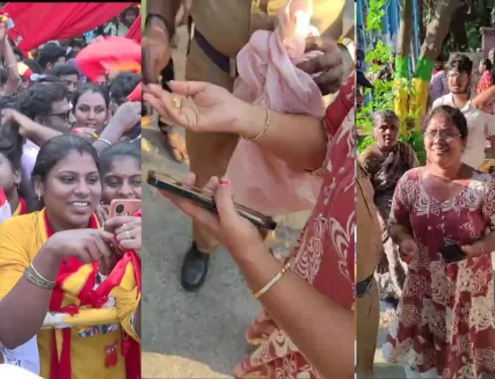 விஜயை காண வந்த பெண்ணிடம் ஆறரை சவரன் நகை பறிப்பு..! 15 செல்போன் 65 ஆயிரம் ரூபாய் திருடு